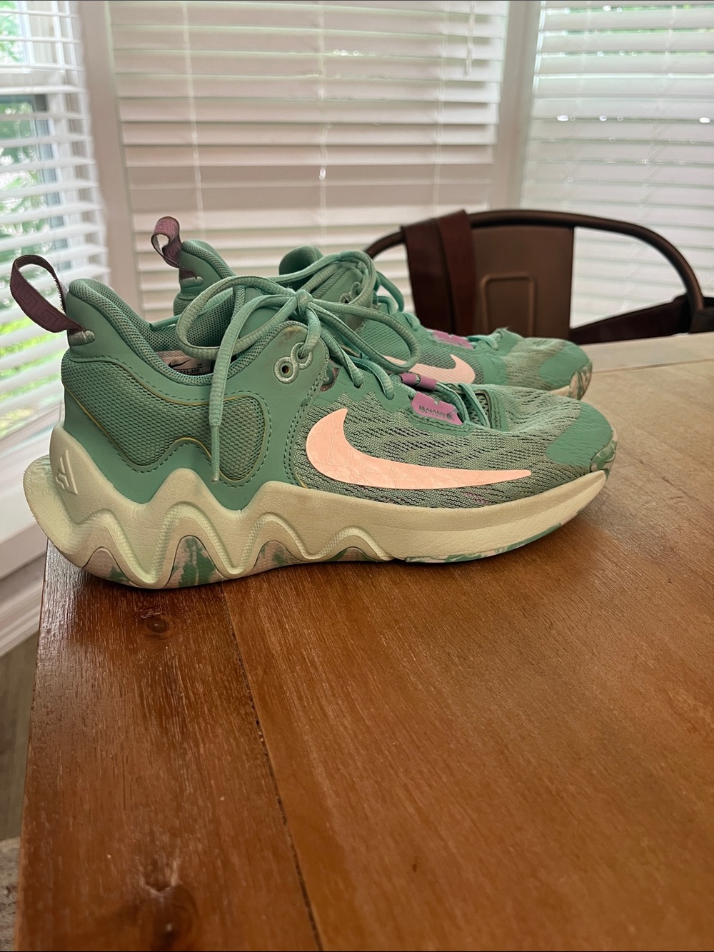 Nike Kids Mint Green Sneakers with Pink Swoosh